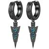 Odinstone Orecchini Uomo, Orecchini a Cerchio Uomo, Blu Neri | Odinstone Orecchini a cerchio da uomo, stile nordico, con rune vichinga e zirconi blu, coppia compatta da 17 mm