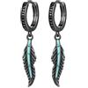 Odinstone Orecchini Uomo, Orecchini a Cerchio Uomo, Blu Neri | Odinstone Orecchini a cerchio da uomo, stile nordico, con rune vichinga e zirconi blu, coppia compatta da 17 mm