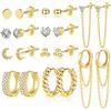 ALEXCRAFT Kit Orecchini Donna Perno e Cerchio Argento e Oro 14K Gioielli | Ipoallergenici Orecchini a Perno e Cerchio con Zirconi Placcato Cartilagine Piercing Regalo Donna
