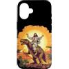 Humorous Christian Jesus Prehistoric Din Custodia per iPhone 16 Divertente Gesù che cavalca T-Rex Dinosaur Meme Parodia per i credenti