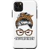 TeeaxArt Personal Messy Hair Bun Gifts Custodia per iPhone 11 Pro Max Scuola Segretaria Vita Donna Disordinato Panino Divertente Leopardo