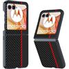 QJONSIU Cover Compatibile con Motorola Razr 70 Ultra, Antigraffio Cover Protettiva in PC Rigido Case Carbonio Fibra Texture-Nero Rosso