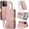 JIUNINE Cover a Libro in Pelle per XIAOMI Redmi 17C 5G, Rosa | Custodia Portafoglio in Pelle Sintetica, Stampa Floreale e Foglie, Portacarte, Tasca con Zip, Chiusura Magnetica, Supporto