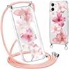 Coalbooliy Magnetica Custodia per iPhone 13 Mini 5,4 con Cordino, Trasparente Estivi Aesthetic Modello Fiore Rosa Disegni Cover Case Compatibile con MagSafe Collana Girocollo Femmina, 10