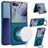 XKchatpt Custodia per Samsung Galaxy Z Flip 7 con Supporto Girevole a 360°, Protezione per lo Schermo in Vetro Temperato 9H, Pelle PU, Ricarica Wireless, Antiurto e Anticaduta, Blu