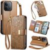 JIUNINE Cover a Libro in Pelle per XIAOMI Redmi 17C 5G, Marrone | Custodia Portafoglio in Pelle Sintetica, Stampa Floreale e Foglie, Portacarte, Tasca con Zip, Chiusura Magnetica, Supporto