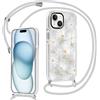 Krdvekm Cover per iPhone 14 / iPhone 13 6,1'' con Cordino, Aesthetic Margherita Fiori Motivo Disegno Trasparente Silicone Ragazze Case Corda con Regolabile Laccio Antiurto Protezione Custodia, Grigio
