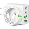 ARCCRA 65W 4-Porte Caricatore USB C + 2M Type C Cavo per MacBook Pro 16 15 14 13 | Rapido Alimentatore per MacBook Air 13 pollice, iPad, iPhone 17/16/15, Caricabatterie USB-C/A Adattatore