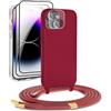 DiDaDi Set di 5 in 1 per iPhone 13 Silicone Custodia con Laccio Tracolla Cellulare + custodia protettiva trasparente, 2 pellicola protettiva + Protezione Pellicola Vetro Fotocamera, rosso