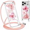 Coalbooliy Magnetica Custodia per iPhone 18 Pro Max/17 Pro Max 6,9 con Cordino, Trasparente Estivi Aesthetic Modello Fiore Rosa Disegni Cover Case Compatibile con MagSafe Collana Femmina, 10