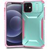 Yerebel Custodia per iPhone 12/iPhone 12 Pro con copriobiettivo scorrevole, Resistente agli urti militare antiscivolo robusto di alta qualità cover per iPhone 12 PC Verde