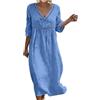 Generico Vestito Donna Estivo Manica 3/4 Casual Abito Scollo V Vita Alta A Line Abiti Lungo Elegante Abito Camicia Estivo Donna in Lino Spiaggia Manica 3/4Linea Mare Spiaggia Curvy Copricostume Estate Vacanza