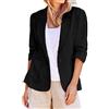 Generisch Blazer a risvolto in tinta unita con tasche elasticizzate, blazer estivo da donna in cotone e lino, leggero con maniche a 3/4, elegante Slim Fit Business Casual Blazer Il lavoro