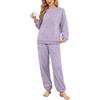 Wiepux Pigiama Donna Invernale in Pile Caldo Felpato Due Pezzi Set | Pigiami Termico Due Pezzi con Maglia Manica Lunga e Pantaloni, Completo da Casa Ampia Sleepwear Loungewear con Tasche, S-XXL