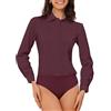 Allegra K Camicia Bottoni Body Donna Maniche Lunghe Lavoro Colletto