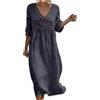 Generico Vestito Donna Estivo Manica 3/4 Casual Abito Scollo V Vita Alta A Line Abiti Lungo Elegante Abito Camicia Estivo Donna in Lino Spiaggia Manica 3/4Linea Mare Spiaggia Curvy Copricostume Estate Vacanza
