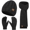 CheChury Set Cappello Sciarpa Guanti Donna Uomo Invernale Foderato in Pile | Cappelli Invernali Beanie Lavorato a Maglia Sciarpa Lunghe Caldi Guanti Touch Screen Termici Berretto Pile Regalo Natale