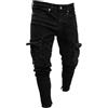 Generic Jeans cargo da uomo con risvolto, strappati, stile punk, motociclista, pantaloni in denim, gamba affusolata, vestibilità aderente, effetto invecchiato, stile hip hop, pantaloni da jogging cargo