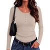 Crewhpo T Shirt Donna a Maniche Lunghe in Cotone con Cinque Bottoncini | Mano Morbida, Elasticità Flessibile, Costine Fini, Linea Aderente, Orlo Curvo, Ufficio, Shopping e Tempo Libero