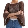 Qrelia Moda Maglia Donna Rete Traforata Pipistrello Marrone Scuro 40-46 | Taglia unica S-L (40-46), 100% cotone, traforata, manica pipistrello 3/4, cod. 1308