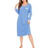Wikoan Camicia da Notte da Donna in Cotone Lunghe S-XXL | Camicia da Notte da Donna a Maniche Lunghe in Pizzo con Scollo a V e Pizzo e Tasche