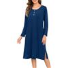 Wikoan Camicia da Notte da Donna in Cotone a Maniche Lunghe S-XXL | Pigiama con Bottoni e Spacco sul Fondo Morbidi per Stare a Casa