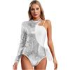 inhzoy Body da Ginnastica Ballo Latino Donna Monospalla Body Danza Classica Ginnastica Ritmica con Paillettes Scintillante Jumpsuit Sportiva da Danza Costume da Ballo