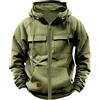 Generic Felpe con cappuccio cargo da uomo, con zip intera, oversize, tinta unita, casual, leggera, con coulisse, abbigliamento sportivo vintage, con tasche multiple