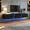 Merax Mobile TV moderno nero lucido sospeso con illuminazione a LED, mobile TV con porta pieghevole, supporto TV per TV da 75 pollici, mensole TV da parete da 180 cm, per soggiorno