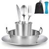 Anicy Set di posate da campeggio per 1 persona, in acciaio inox, per campeggio, per 1 persona all'aperto, viaggi, escursioni, campeggio