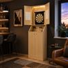PREMTURE Armadietto per freccette con LED, effetto legno, 60 x 30 x 190 cm, con vano | Spazio integrato per bersaglio, ripiano aperto per freccette, due porte superiori, due ante inferiori