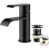 FORIOUS Rubinetto da bagno nero, miscelatore monocomando con altezza | Rubinetto per lavabo di alta qualità con piletta di scarico, moderno rubinetto per lavabo per bagno, risparmio energetico e
