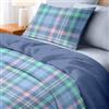 Ruggeri, Set Copripiumino Singolo, Microfibra, Tartan Blu Bicolor | 1 Lenzuolo a Sacco di 150 x 200 cm con Risvolto di 40 cm e 1 Federa di 50 x 80 cm con Chiusura a Sacco di 20 cm