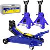 DayPlus Set di supporti e cric da pavimento combinato da 2 tonnellate idraulici a basso profilo e set di supporti per assi da 3 tonnellate, kit di riparazione pneumatici, sollevamento rapido da corsa in