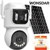 WONSDAR Telecamera di Sicurezza Solare 4G con Batteria Integrata e Doppia Lente, Pannello Solare, Telecamera Wireless, Registrazione 24 Ore, Allarme ICsee