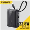 Essager Power Bank 20000mAh, Caricabatterie Portatile con 2 Cavi Integrati, Ricarica Rapida 22.5W, Batteria Esterna per iPhone 16