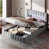 Rosahqnda Letto imbottito, Materasso incorporato, letto matrimoniale con schienale morbido, testiera con LED e porta USB, senza materasso