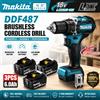 Makita Trapano Avvitatore a Batteria Originale Makita 18V LXT DDF487 Brushless 10mm Alta Coppia + Kit Batteria BL1860B BL1840 6.0Ah Utensile Elettrico OEM Spedizione Rapida UE