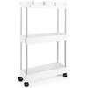 talifoca Carrello, Carrello Salvaspazio a 3 Ripiani, Scaffale da Nicchia Stretto 12,5 cm, Carrello Portaoggetti con Rotelle e 9 Ganci, Carrello da Nicchia, Scaffale con Rotelle per Cucina, Ufficio, Bagno