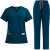 PengGengA Divisa Sanitaria Donna Uniforme Medico Set con Casacca e Pantalone Abbigliamento da Lavoro Multitasche