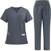 PengGengA Divisa Sanitaria Donna Uniforme Medico Set con Casacca e Pantalone Abbigliamento da Lavoro Multitasche