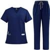 PengGengA Divisa Sanitaria Donna Uniforme Medico Set con Casacca e Pantalone Abbigliamento da Lavoro Multitasche