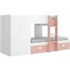DEKIT GRUPO RIMOBEL GROE - Letto a castello con 2 letti giovanili - Bianco/Rosa - 150x271x111 cm