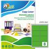 Tico Italia LP4FV-9967 Etichette adesive verdi fluo, 70 fogli A4, rettangolari 99,1x67,7mm, 8 etichette per foglio, adesivo permanente, stampanti laser e inkjet