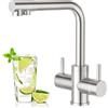 Aktines Rubinetto per Lavello da Cucina a 4 vie a Doppia Leva Miscelatore con Acqua Potabile e Soda per Filtro acqua e Gorgogliatore, spazzolato