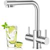 Aktines Rubinetto per Lavello da Cucina a 4 vie a Doppia Leva Miscelatore con Acqua Potabile e Soda per Filtro acqua e Gorgogliatore, cromato lucido
