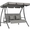 Outsunny Dondolo da Giardino 3 Posti con Tetto Reclinabile Trasformabile Letto in Poliestere Crema 209cm x 114cm x 170cm