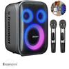 OEM Altoparlante Bluetooth portatile da 120W, con 2 microfoni, ingresso per chitarra elettrica, sistema audio a 3 canali, effetti luce, funzione karaoke, portatile, colore nero