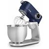 H.Koenig KM126 - Robot da cucina professionale, multifunzione, 5 l, in acciaio inox blu opaco, potente, 800 W, robot da cucina e pasticceria, 8 velocità, 3 ganci accessori