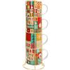 Tognana, Set 4 Mug Cc370 impilabili Con Supporto Xmas Wrap, New Bone China, Multicolor